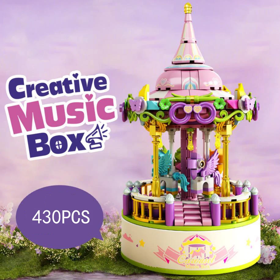 Creative Music Box Block Merry-go-round Construction Set Model Park Carrousel Building Brick Educational Toy For Kids Gifts