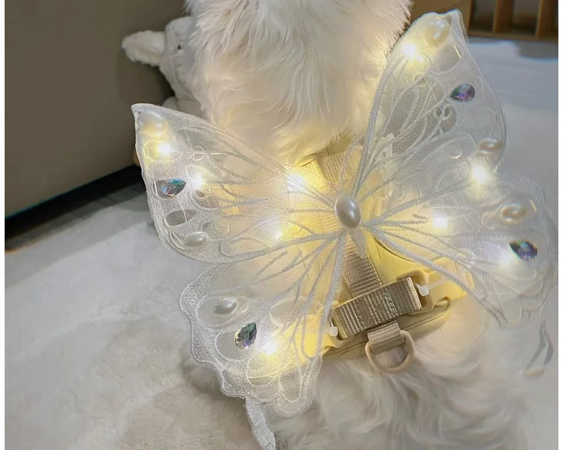 Dog wings glowing butterfly back decoration puppy summer clothes chest back decoration small dog Pomeranian Teddy Bigbear