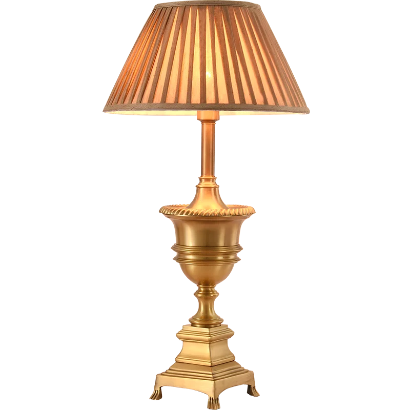 DINGFAN European Bedside Table Lamp Copper Pole Fabric Lampshade Office Desk Lamp Decoration Living Room Table Lamp