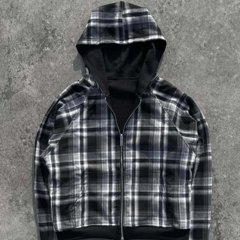 

2026 Classic Plaid Double Sided Layered Hoodie European American Y2K Fashion Casual Elegant Top