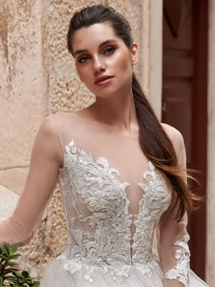 Vestido de boda personalizado con botones para mujer, Sexy, de lujo, a medida, bohemio, de manga larga, blanco, 2023