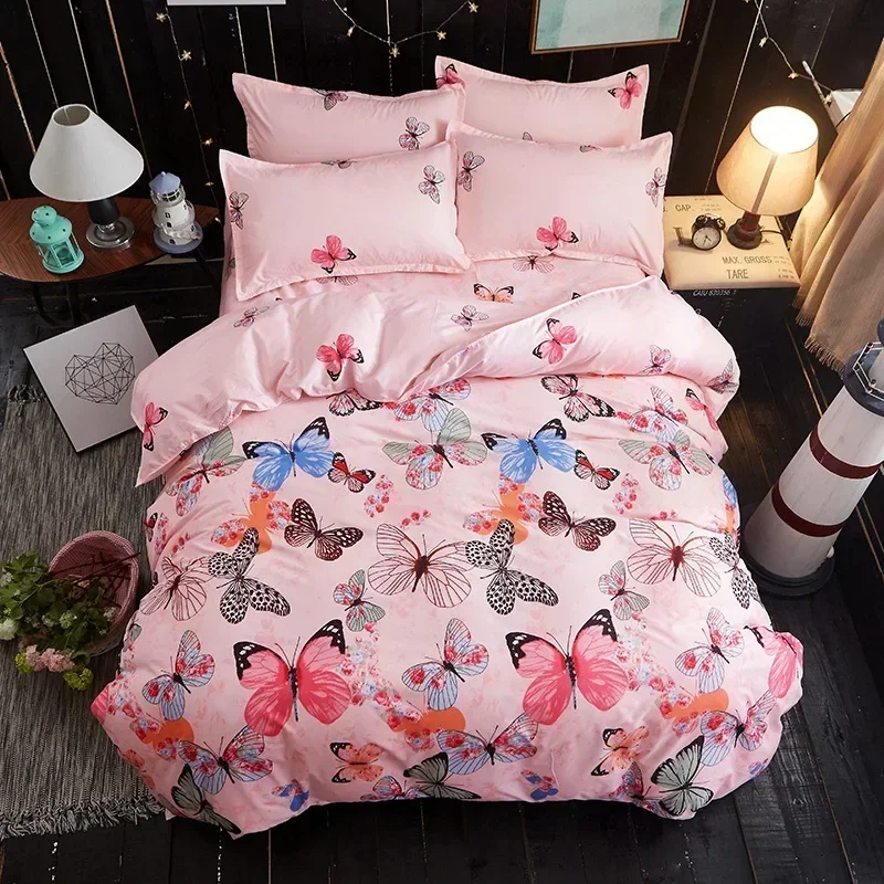 Pink Tulips Floral Duvet Cover Set, Furry Comforter Covers, Cute Bed Set Blanket - Kawaii Flower Blossom Soft