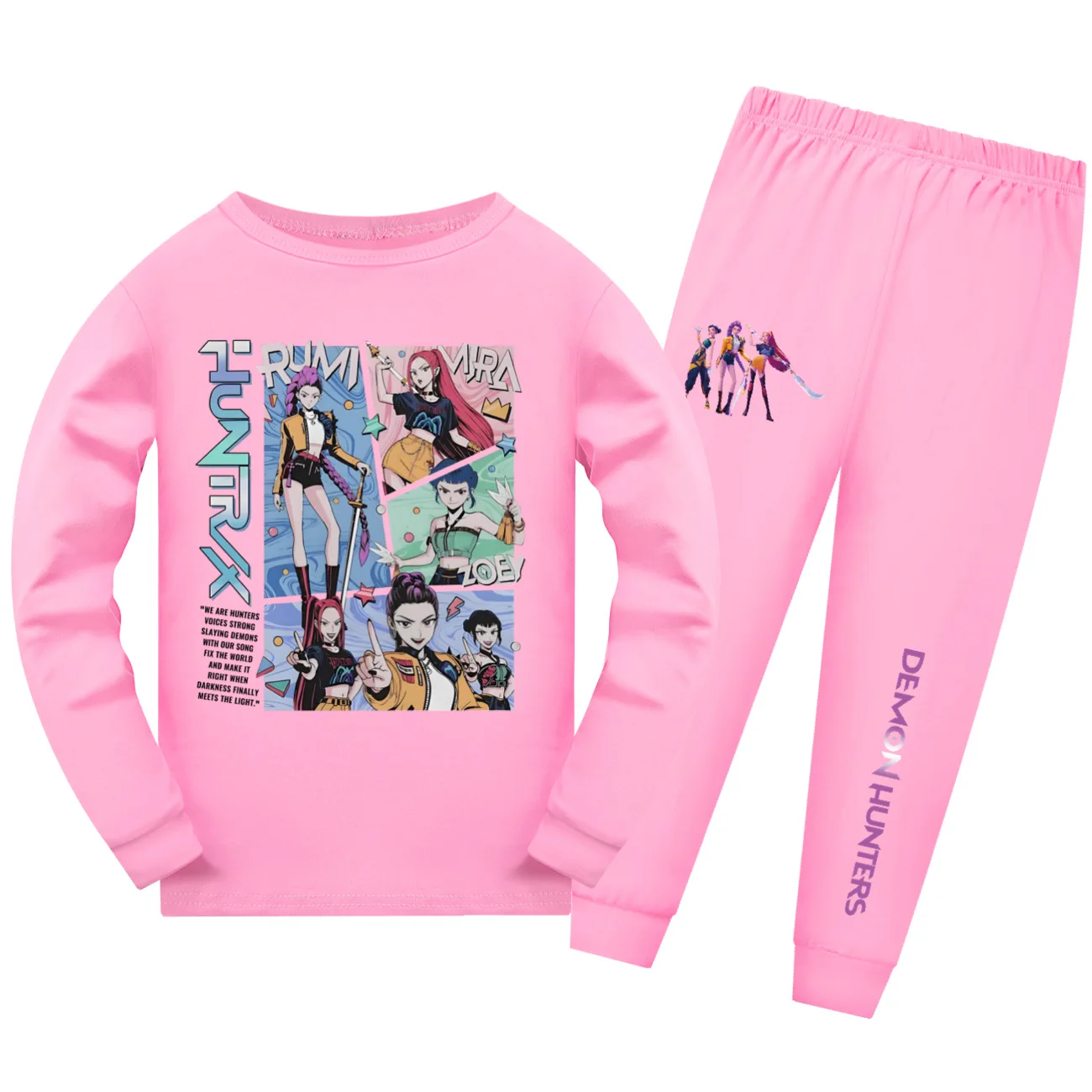 KPop شيطان الصيادين Huntrix بيجامات الاطفال بيجامة مجموعات طفل الفتيان ملابس خاصة يومية طفل الفتيات طويلة الأكمام تي شيرت + السراويل 2 قطعة مجموعة