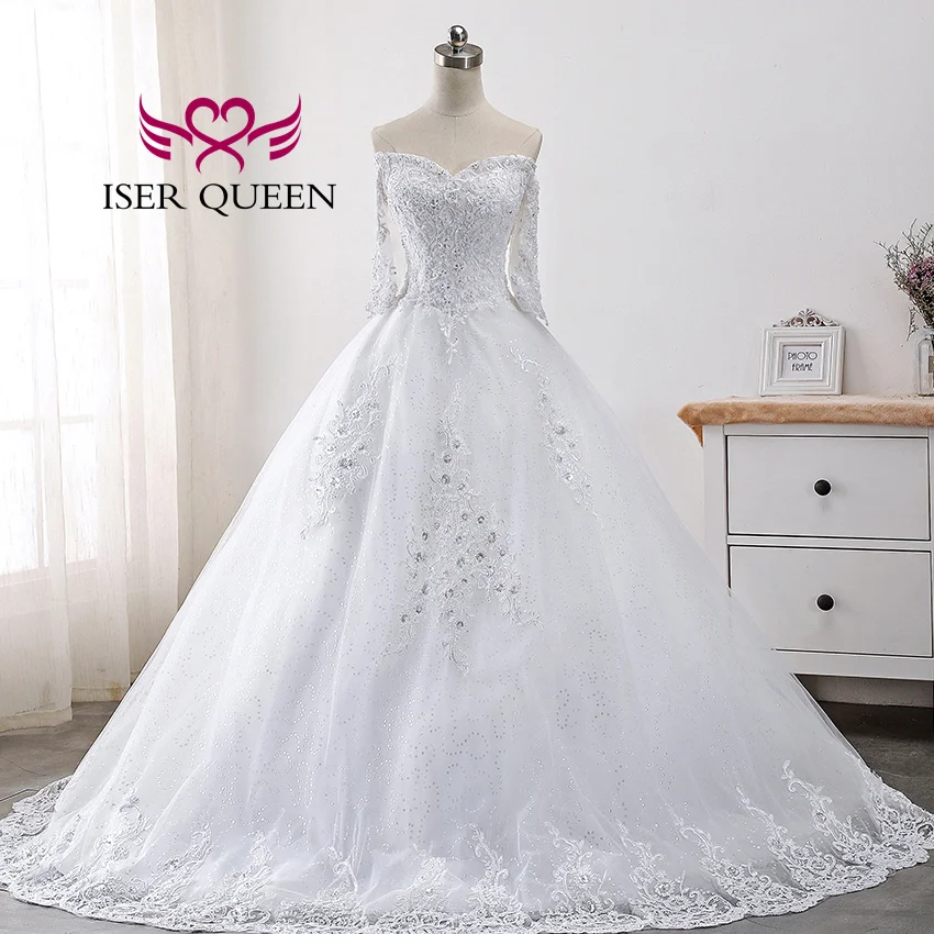 Aangepaste Klassieke Kant Applicaties Kralen Trouwjurk Halve Mouwen Uit De Schouder Plus Size Afrikaanse Trouwjurk WX0001