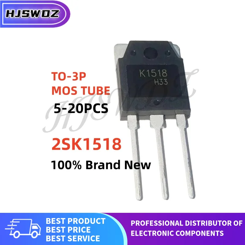 Tube à effet de champ MOSFET canal N K1518 2SK1518 TO-3P, 5 à 20 pièces, flambant neuf, en Stock