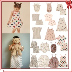 2024 Summer KS Girls Heart Print T-shirt Shorts Children Clothes Suit Girl Sling Dresses Baby Kids Tops T Rompers Outfit Sets