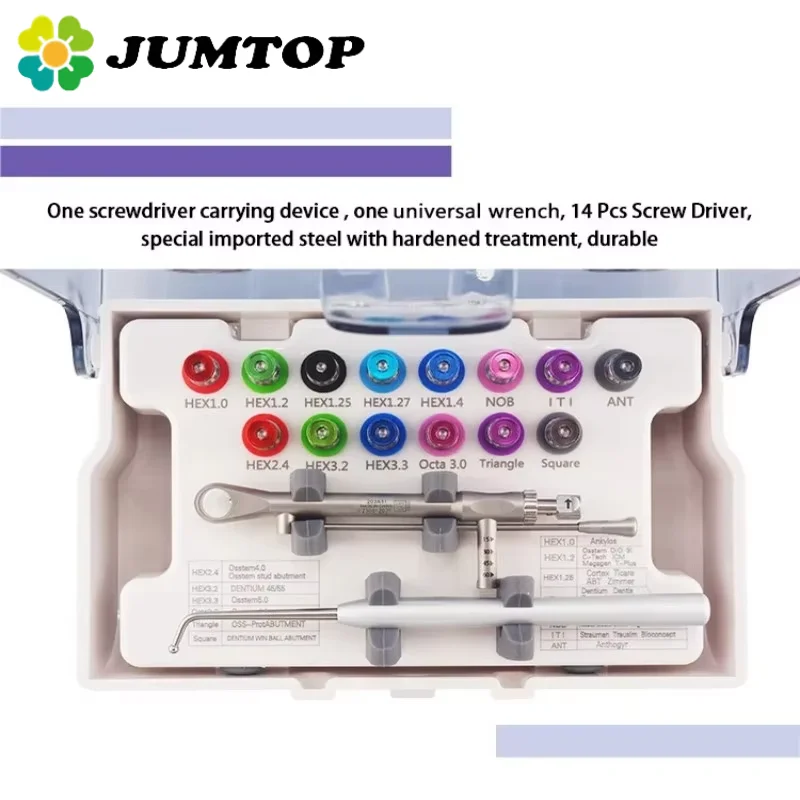 

JUMTOP отвертка для зубного имплантата, инструменты для ремонта, 14 шт., драйверы и динамометрический ключ, универсальный набор для восстановления