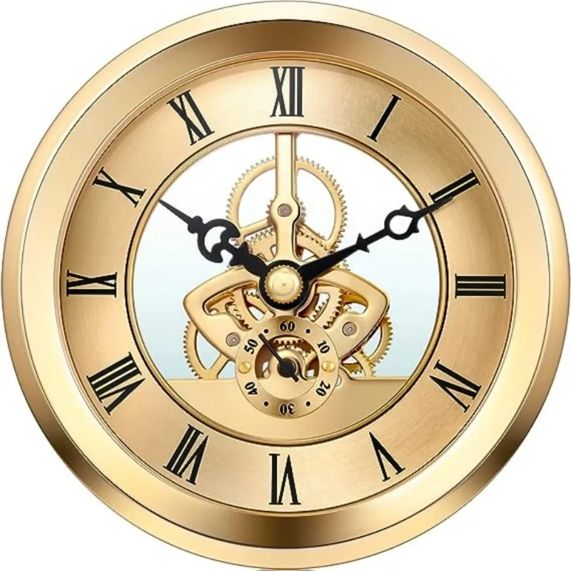 4 1/16 inch (103mm) gold skeleton clock insert with gold bezel