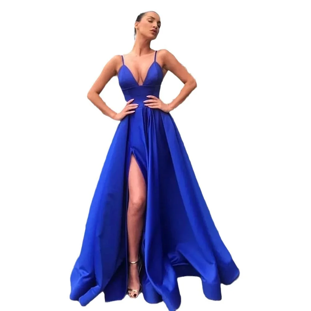 Abito aderente sexy da donna 2025 Abito da sera con scollo a V profondo e spacco alto Senza maniche con cinturino per banchetti S-3XL Multi-colori ​