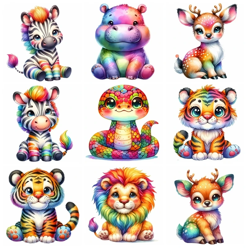 Cute Colorful Cartoon Animals Iron On Transfer Vinyl Heat Transfer Thermal Stickers On Clothes Kids Appliques