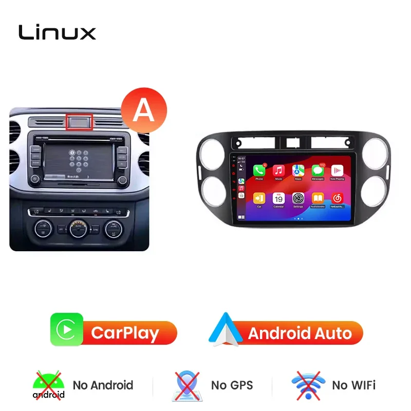 Junsun draadloze CarPlay Android Auto autoradio voor Volkswagen (VW) Tiguan Mk1 (5N) 2007-2016 met ingebouwde koelventilator, Android GPS navigatie, multimediaspeler, WiFi, DSP, RDS, BT, SWC, IPS