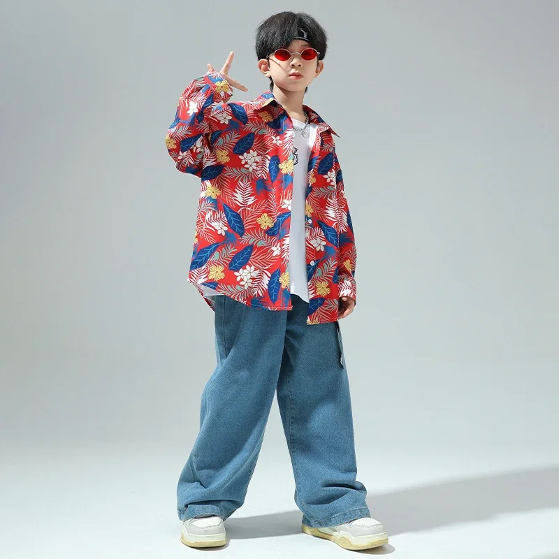 Girl Boy Jazz Dance Costume Clothes Kid Hip Hop Clothing Blue Sleeveless Jacket Vest Casual Wide Cargo Pants Streetwear