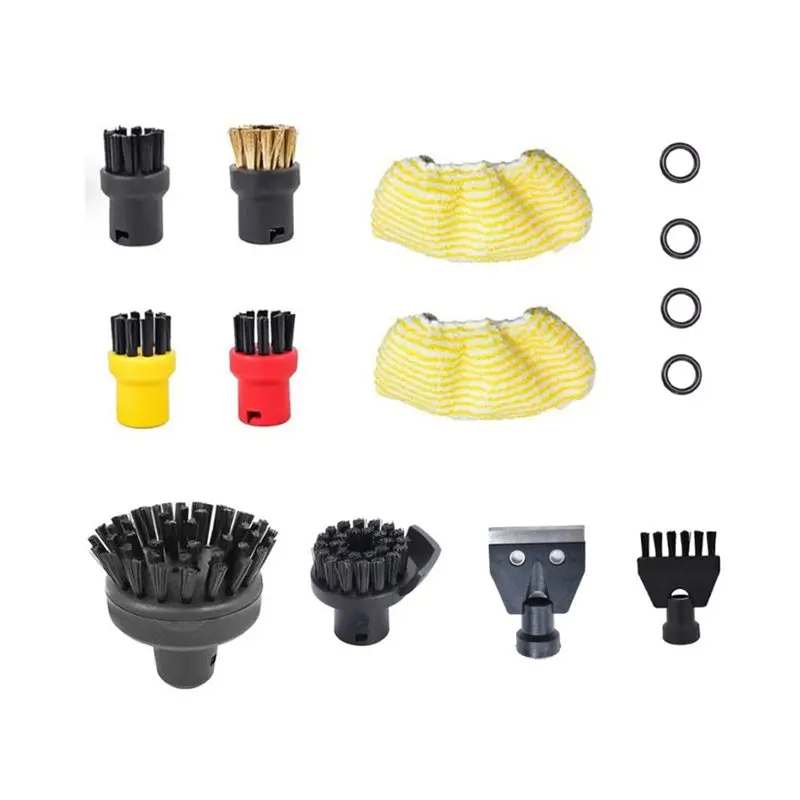 A65T-For Karcher Multi-Functional Steam Cleaner Accessories Kit Replacement Round Brushes Hand Nozzle Cloths O-Rings Scraper