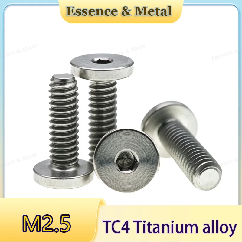 TC4 Titanium Alloy Thin Flat Head Hex Socket Screw M2.5 Hexagon Socket Ultra-Thin Flat Round Head Screw Thread Length 5mm-14mm