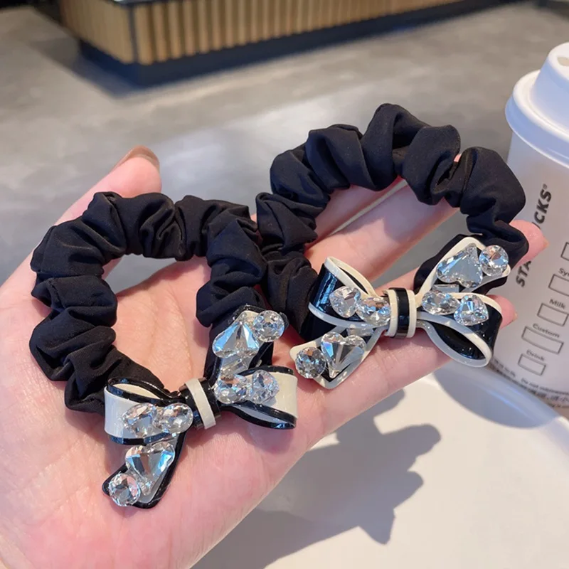 New Korean black and withe elegant bow-shaped rhinestone headband high-end hairpin hair elastic hair accessory headband 4pcs/lot