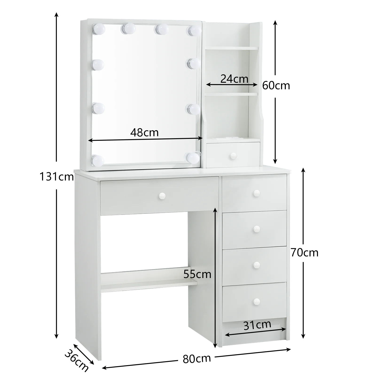 【صفقات 11.11، عروض الجمعة السوداء 2025】طاولة زينة مع 10 مرآة مضاءة LED و6 أدراج مجموعة طاولة تزيين للمكياج