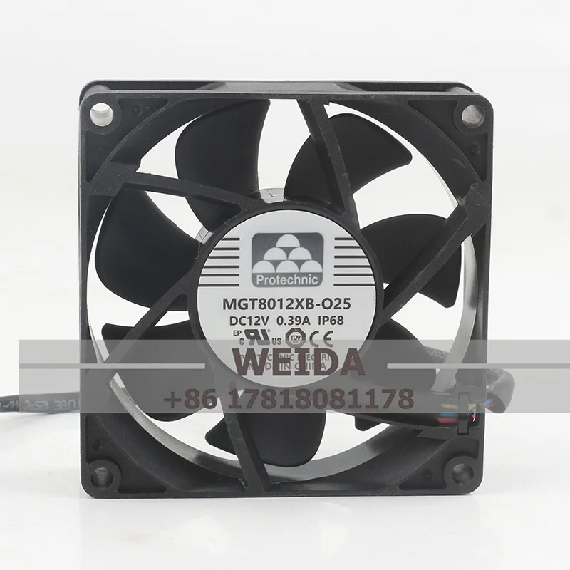 Protechnic 24V 48V DC 12V 0.39A AC EC 8025 80X80X25MM 8CM Frequency Converter IP68 Waterproof 4-wire MGT8012XB-O25 Cooling Fan