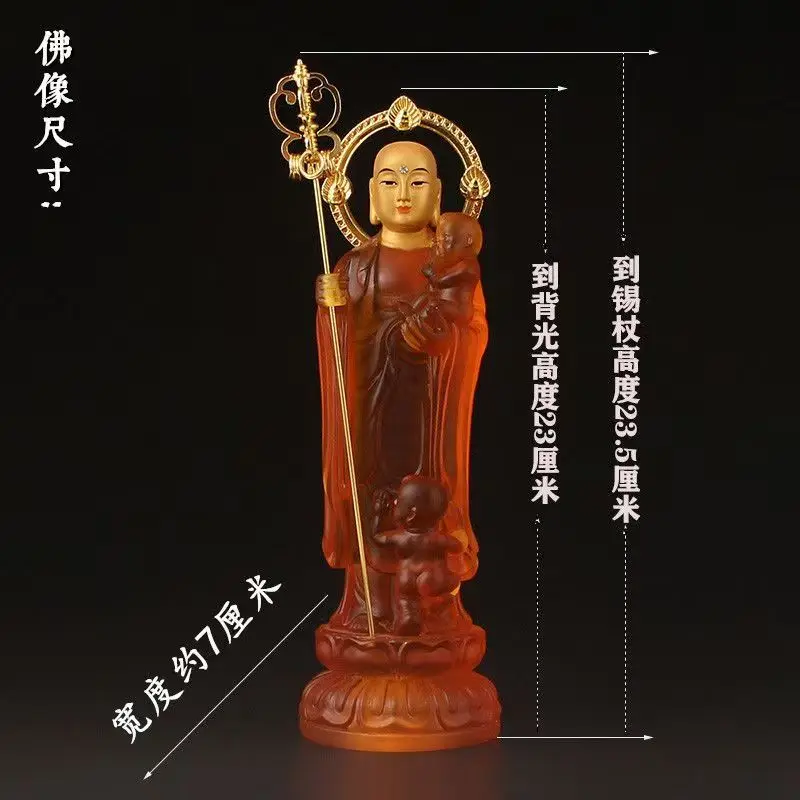 Earth Store Bodhisattva Golden Ksitigarbha Buddha Statue Resin Sculpture Peace Auspice Dizang Buddhist Figure for Home Decor