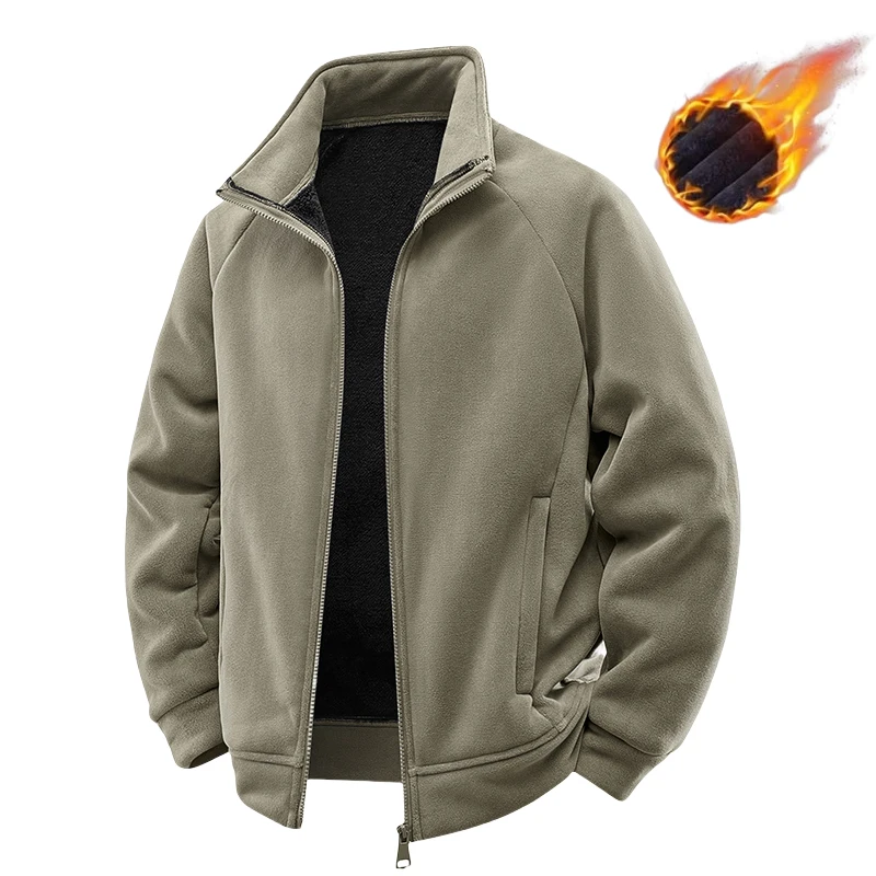 

Winter Men's Polar Fleece Jacket Men Thermal Casual Stand Collar Zipper Hiking Jacket Outdoor Windproof Thicken Warm Fleece Coat