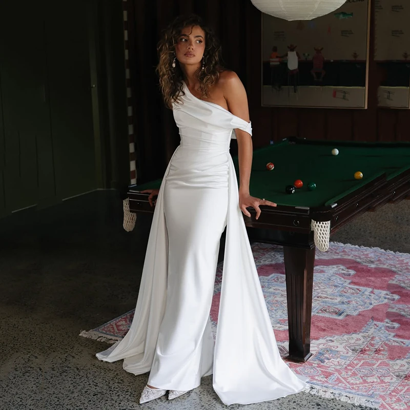 Eightree Einfache Meerjungfrau-Hochzeitskleider, ärmellos, bodenlang, Satin-Brautkleid, weiß, für den Abend, Hochzeit, Abschlussball, maßgeschneidert