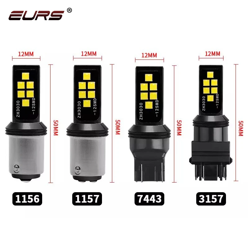 1PCS P21W BA15S 1156 3030 12smd BAY15D Car LED Bulb 1157 T20 7440 7443 Turn Signal Light Reverse Parking Lamps 12V 24V White