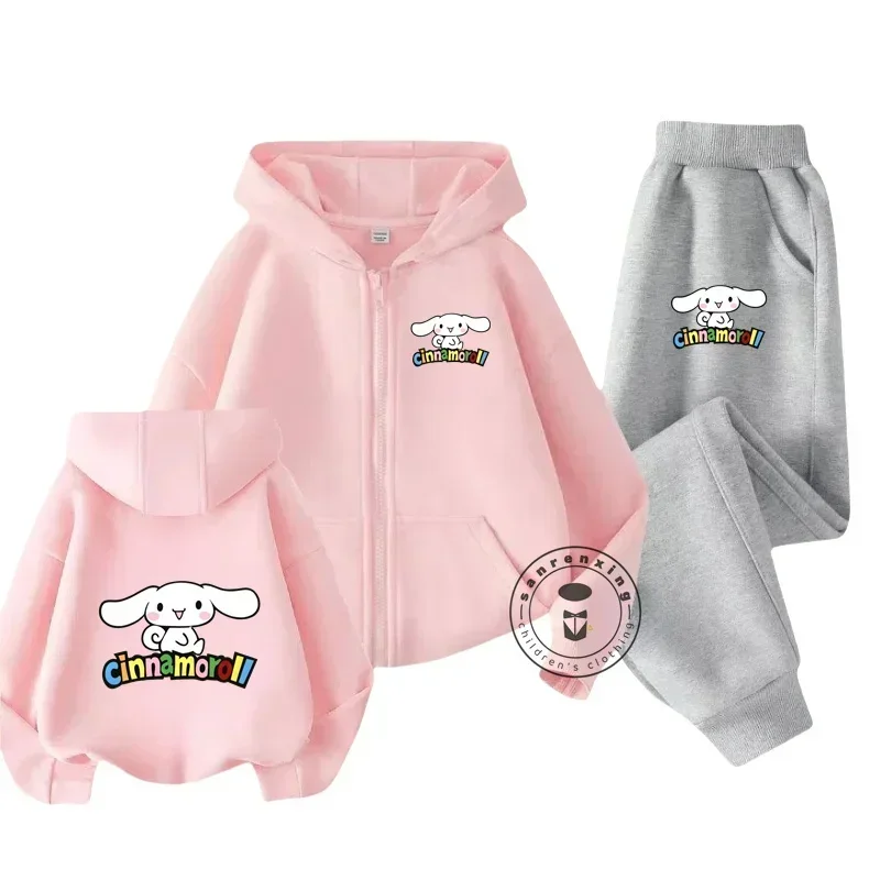 cinnamoroll set cartoon anime children's zipper hoodie hoodie set casual sports fashion pants for boys and girls