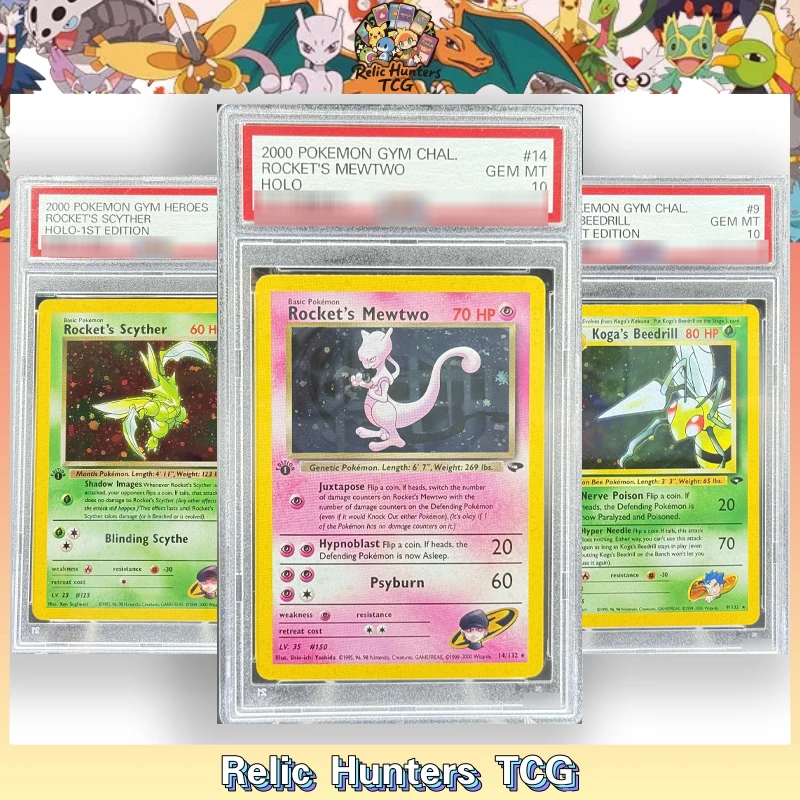 

2000 PKM Gym Challenge Series Rocket's Mewtwo Scyther Beedrill Holo-1st Edition P/S/A10 Scored Grade Hobby Collection Cards