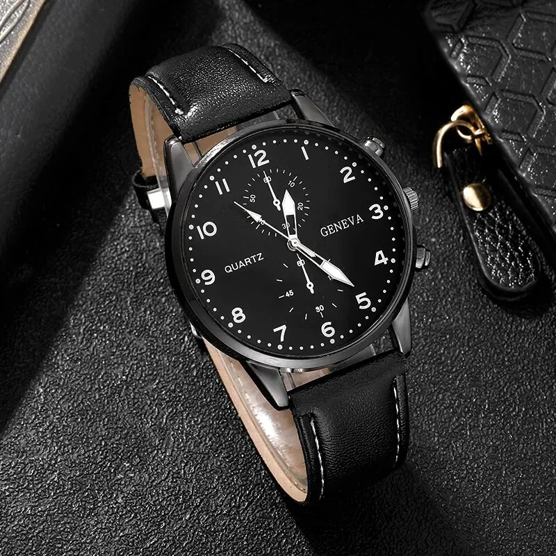 4PCS Set Fashion Mens Sports Watches Man Business Quartz Wristwatch Luxury Vintage Leather Belt Bracelet Men Casual Clock Watch