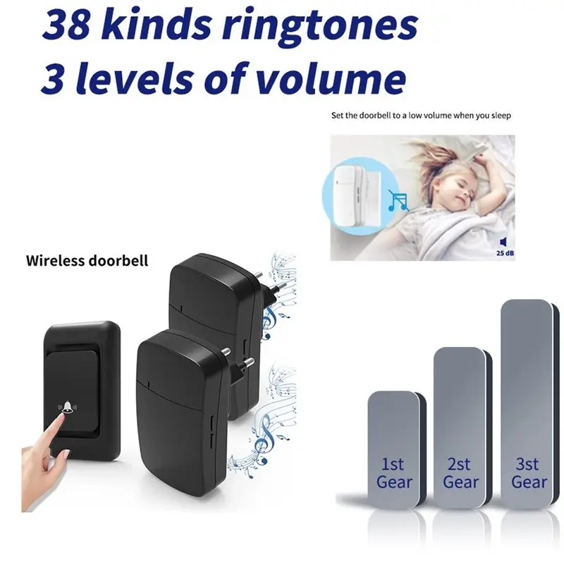 N96R EU Plug Wireless Doorbell Set, Waterproof Design, LED Light, Long Range, Easy Installation, Multiple Code Options Combinati