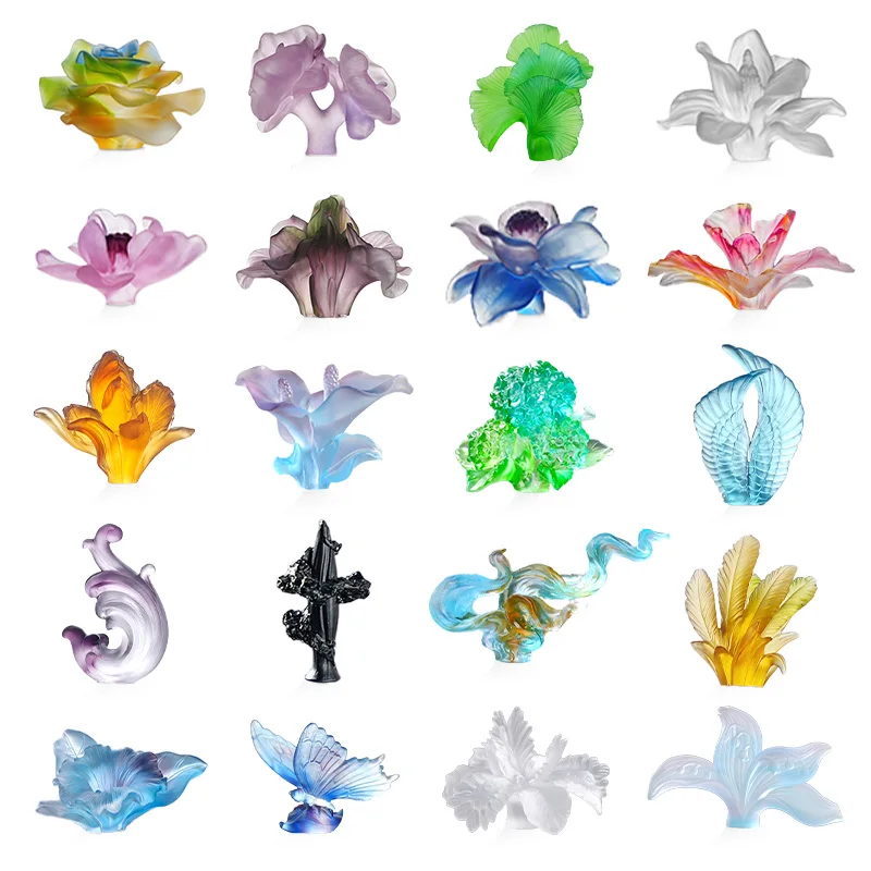 Crystal Pate De Verre Glass Flower Series Decorative Gift Table Figurine Wine Perfume Flower Bottle Stoppers