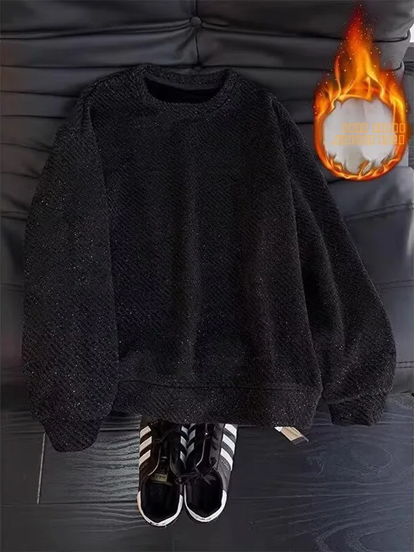 

Мужская утепленная толстовка с флисовой подкладкой, длинный рукав, зимняя теплая внутренняя одежда, футболка-лонгслив, стандартный крой, полиэстер, повседневная, с круглым вырезом