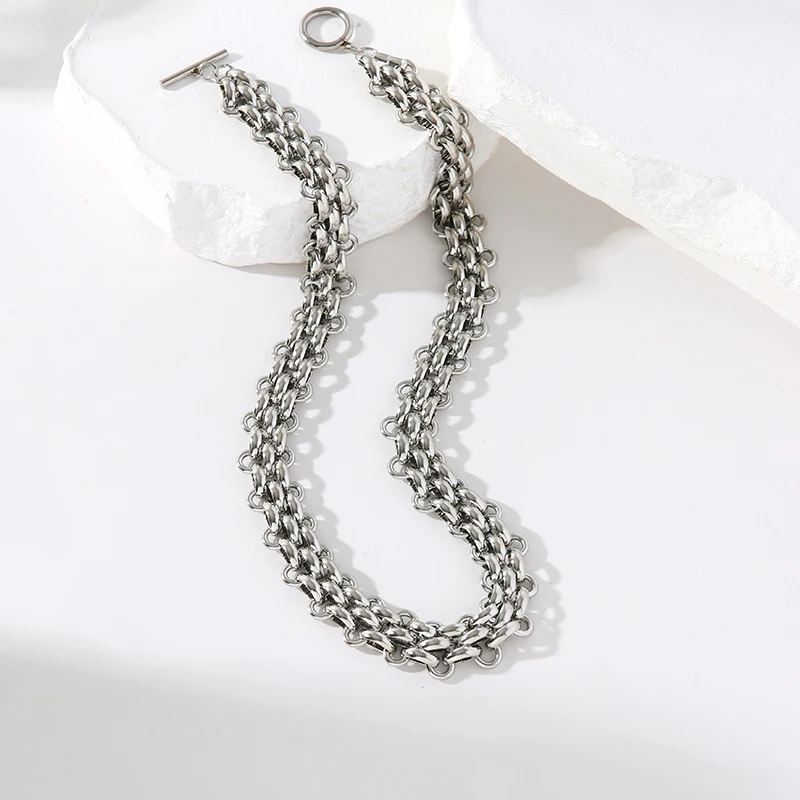 EILIECK 316L Stainless Steel Cuban Chain Statement Necklace For Women New Punk 18K Gold Plated Waterproof Neck Chain Jewelry
