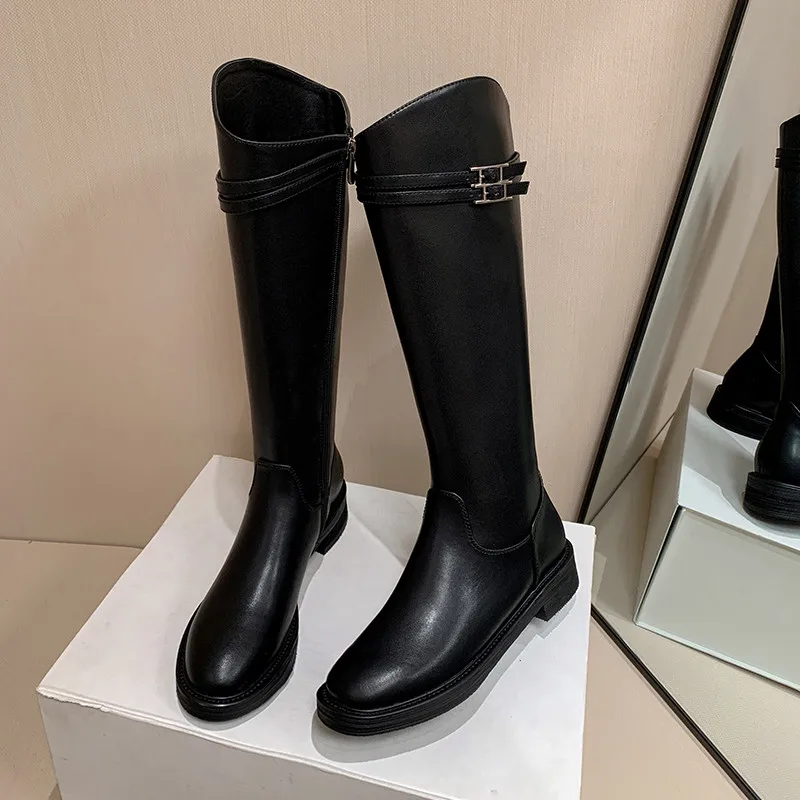 

MKKHOU Fashion Knee Boots New High Quality Genuine Leather Boots Round Head Knight Boots Modern Long Boots Women's Boots
