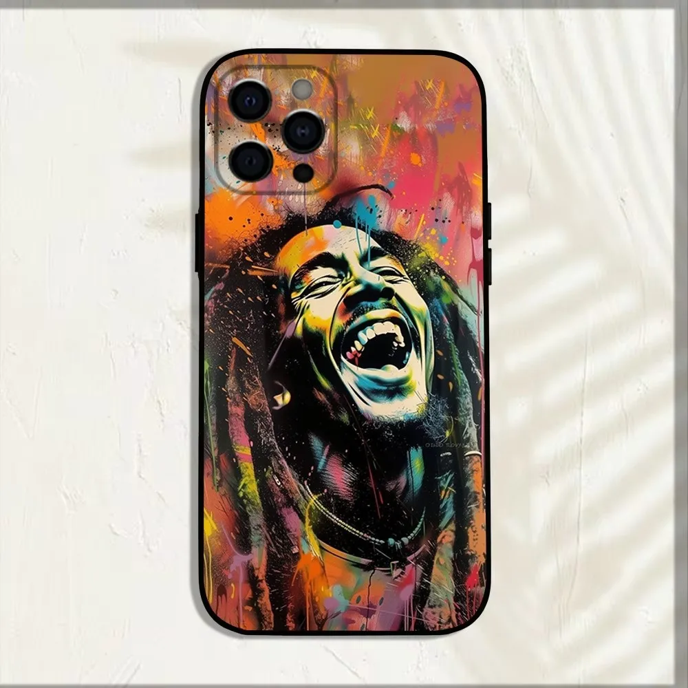 Bob Marley Rasta Lion Phone Case For iPhone 16,15,14,13,12,11,Pro,X,XS,Max,XR,Plus,Mini Soft Black Cover