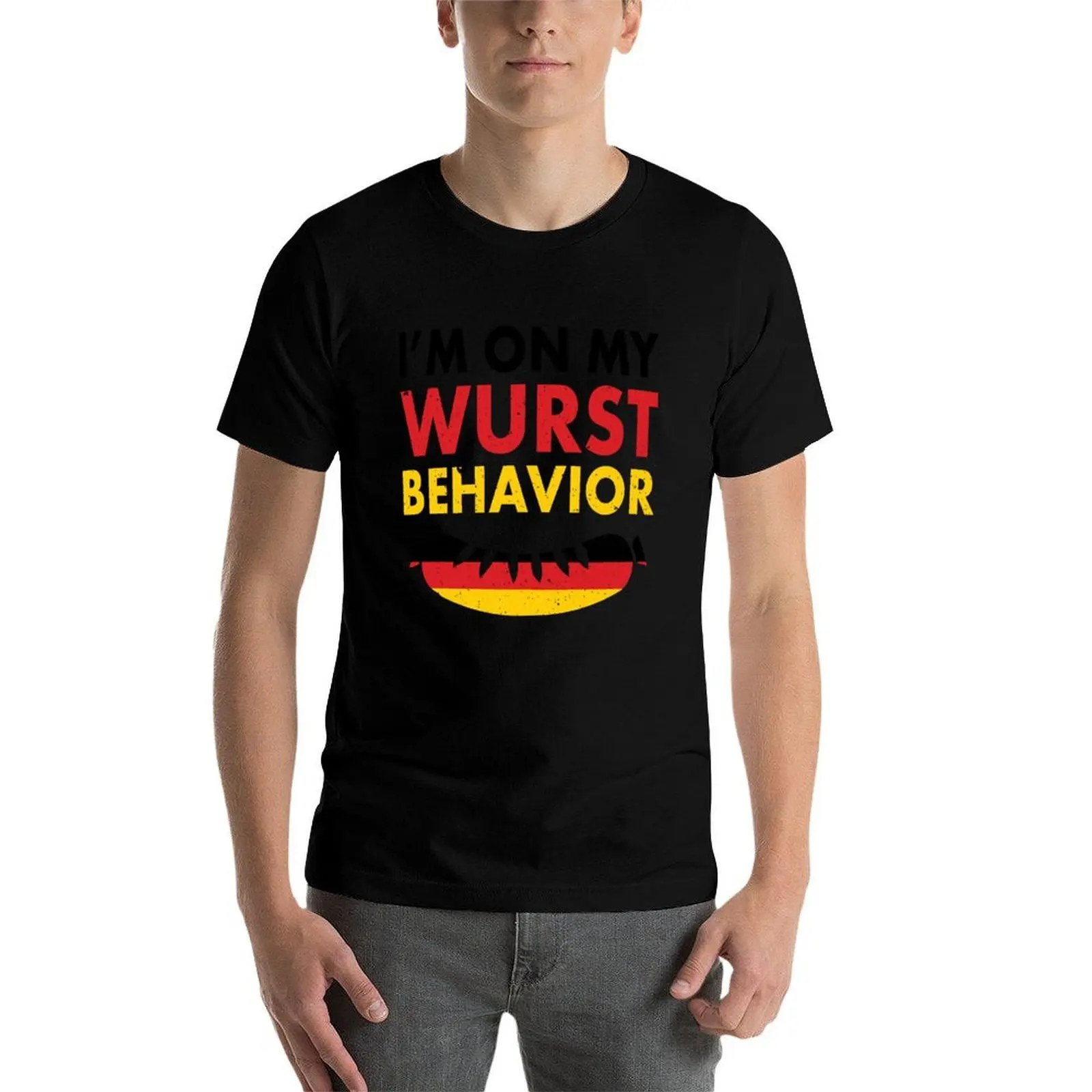 

I'm On My Wurst Behavior! Funny German Flag Oktoberfest Apparel Gifts T-Shirt cotton tshirt 100% T-Shirt
