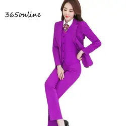 Women Business Suits with 4 pieces Jackets + Pants + Vest & Waistcoat and Blouse with Tie Pantsuits Pants Suits OL Work Wear