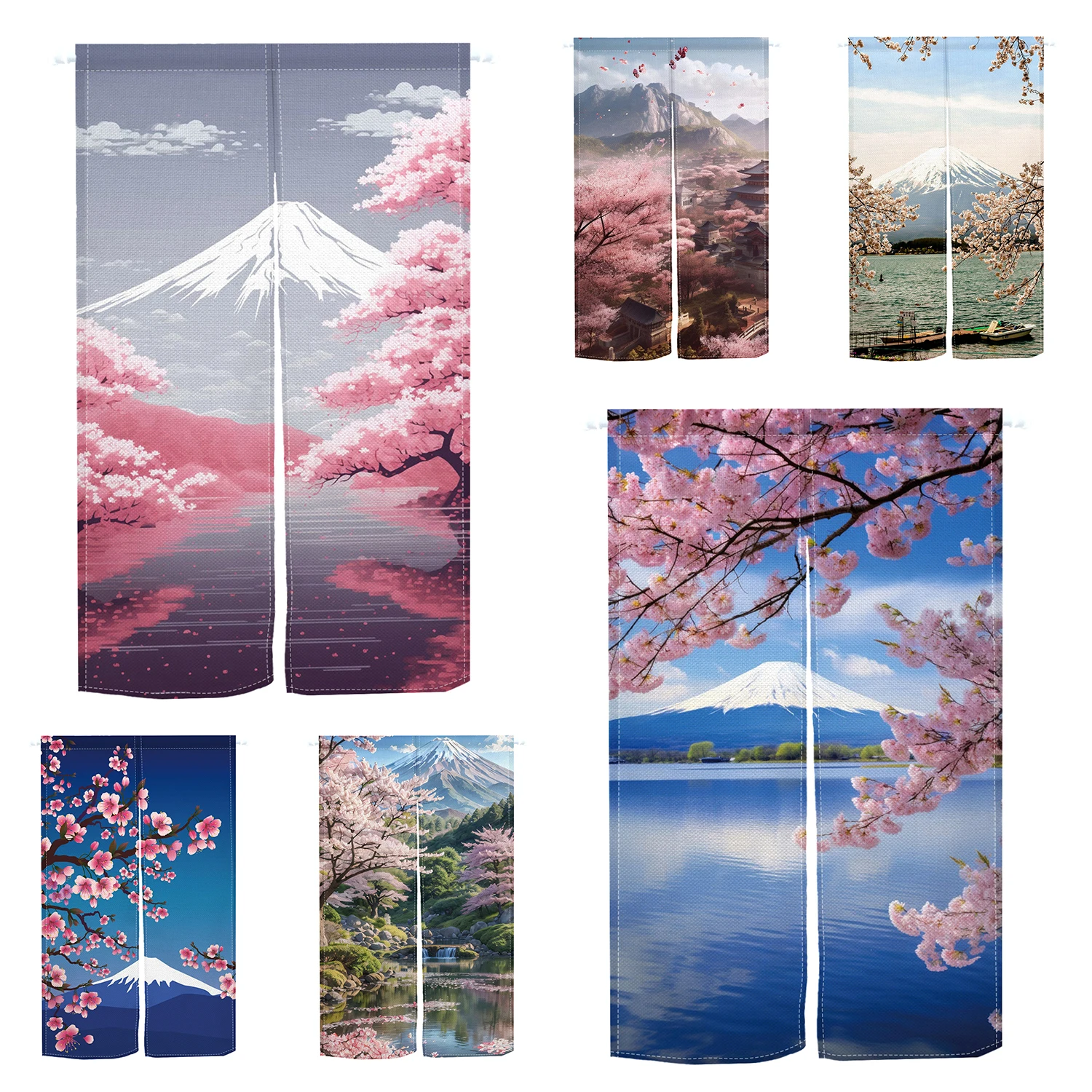 

Japanese Cherry Blossom Scenic Door Curtain Noren Spring Mt. Fuji Sake House Kitchen Entryway Doorway Blackout Hanging Curtains