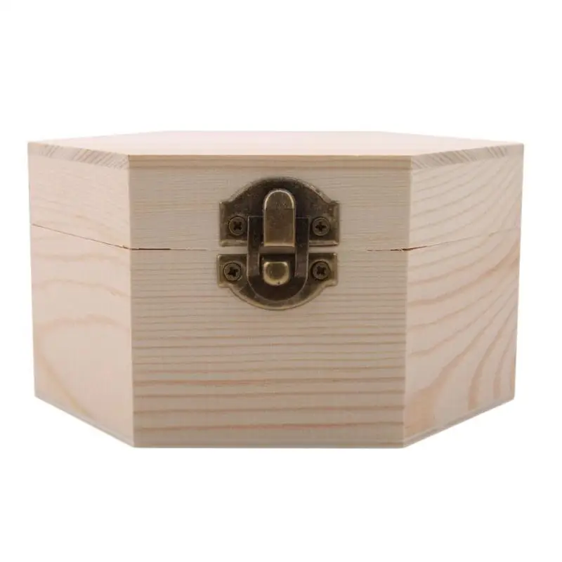 Fashion Gift Box Simple Portable Diy Hexagon Shaped Wood Jewelry Box Wedding Holder Jewelry Display 2024 New