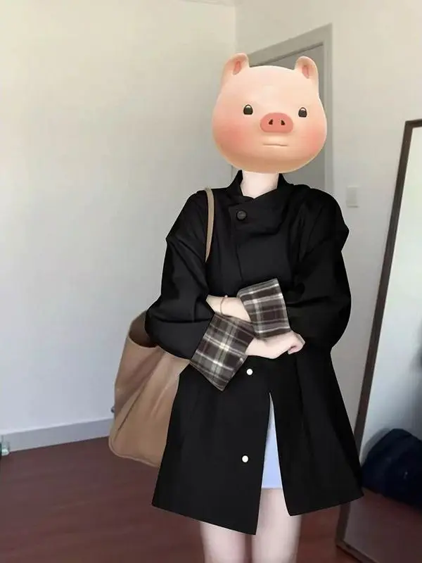 

Весна 2026: Женское клетчатое пальто оверсайз, стройнящее, в британском стиле, повседневное, средней длины, А-силуэт, модное весеннее пальто