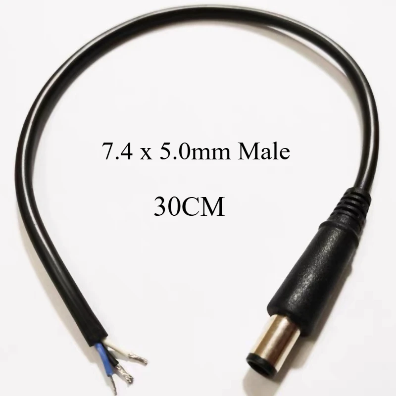 1pc DC Tip 7.4 X 5.0mm Male Plug Connector Cable Cord For DELL HP Replacement 30cm/1ft