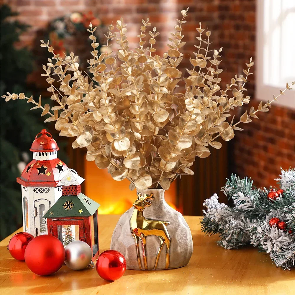 10 Stück künstliche Eukalyptusblätter, Eukalyptus-Stiele für Zuhause, Blumenstrauß, Herzstück, Hochzeitsdekoration, Weihnachtsdekoration – Detail 5