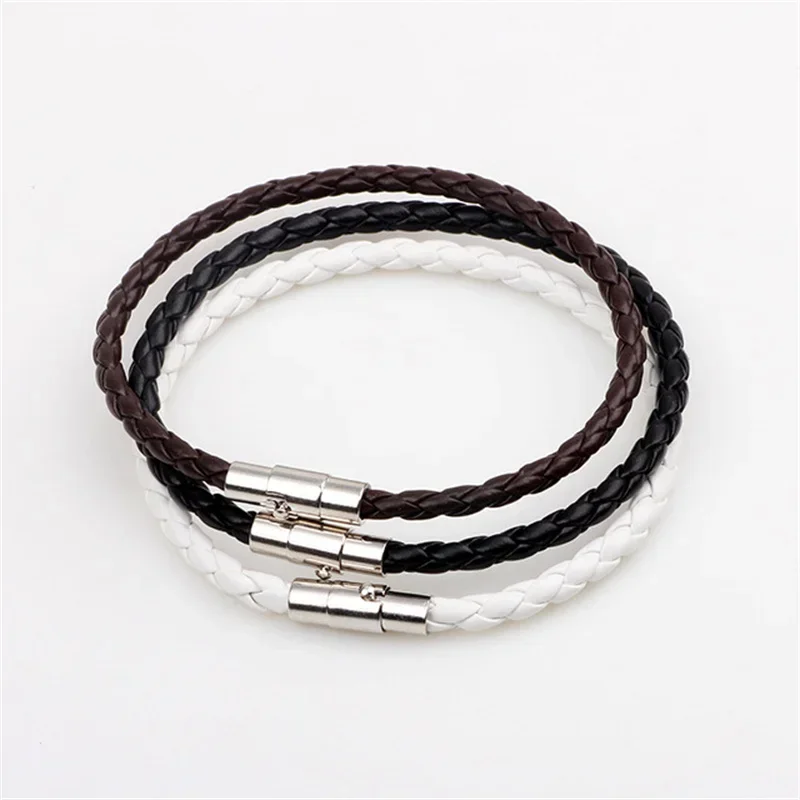 Charmsmic 6MM Handmade Twisted Magnetic Leather Bracelets For Women Female Hand Jewelry Accessories Black White Rope Wristband