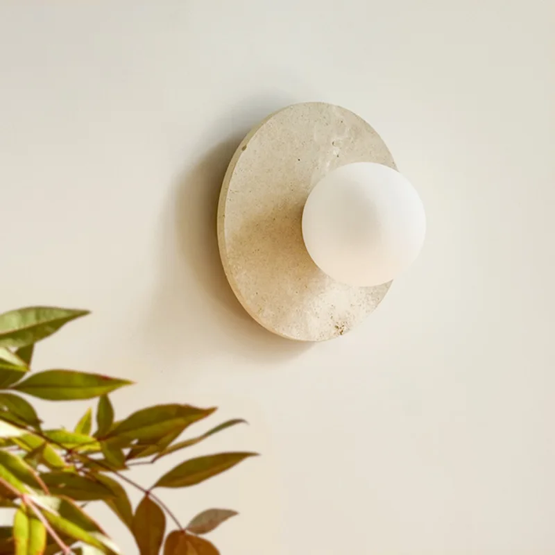 Japanese Style Wabi Sabi Style Yellowstone Round Wall Lamps Bedroom Bedside Living Room Porch Corridor Decor Lighting Wall Light