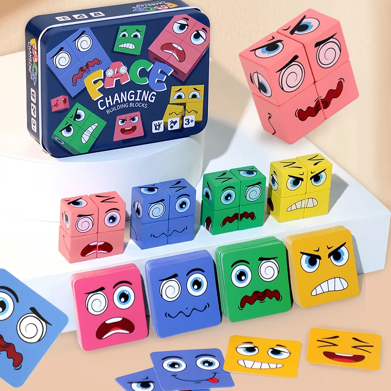 80 szt. Karty z zmianami wyrazu twarzy, puzzle, zabawka edukacyjna Montessori dla dzieci, klocki konstrukcyjne, gra stołowa, prezent edukacyjny dla dzieci