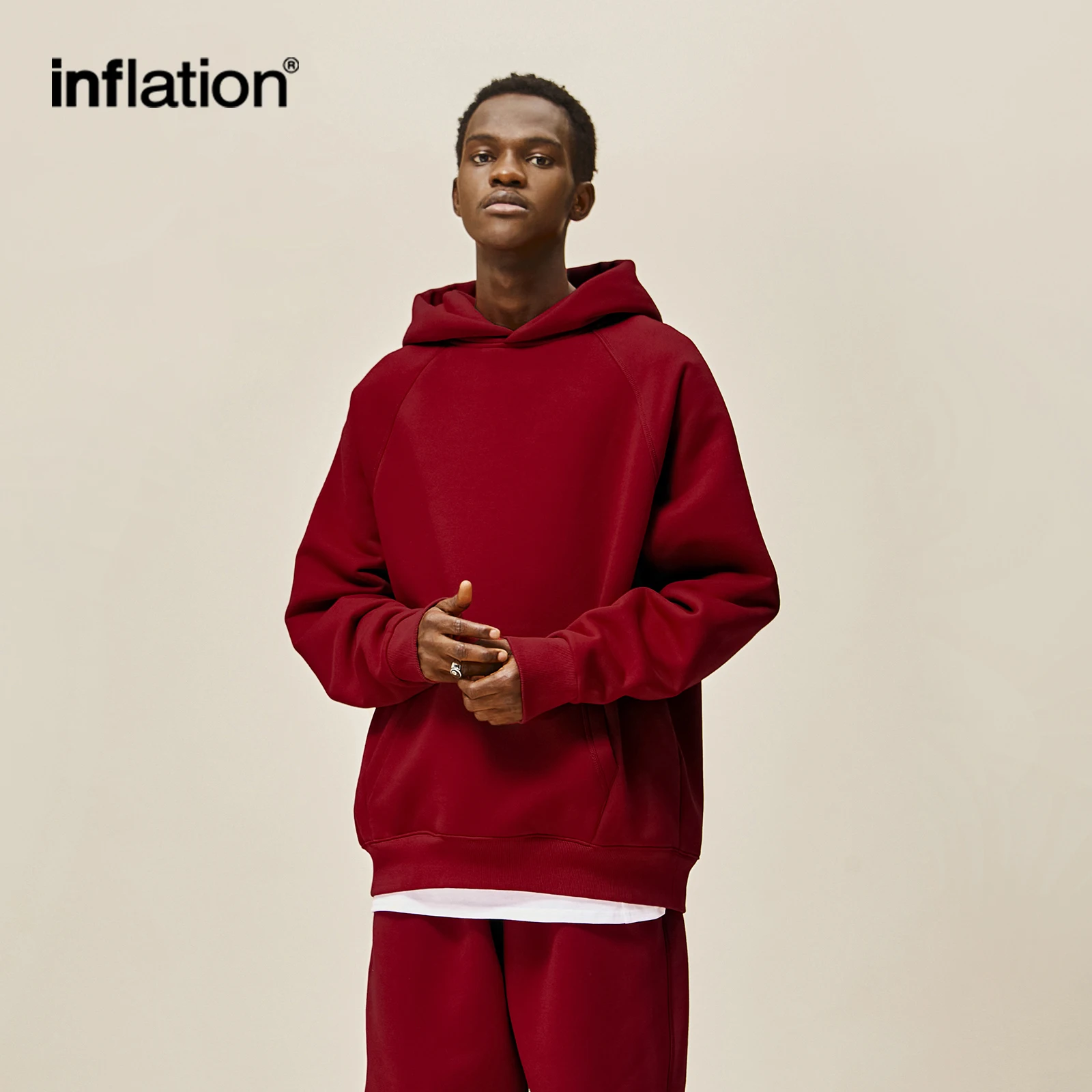 

INFLATION Basic Polar Fleece Lined Hevyweight Hoodies Winter Thick Warm Unisex Cozy Hooded Sweatshirts Men Oversized Pullovers