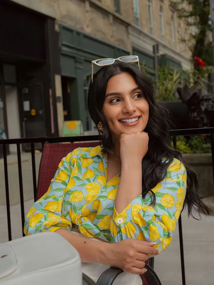 

HH 2024, летняя мода, элегантные льняные рубашки, женские праздничные украшения с узлом, фруктовый принт, бант, лацканы, повседневная блузка с длинными рукавами