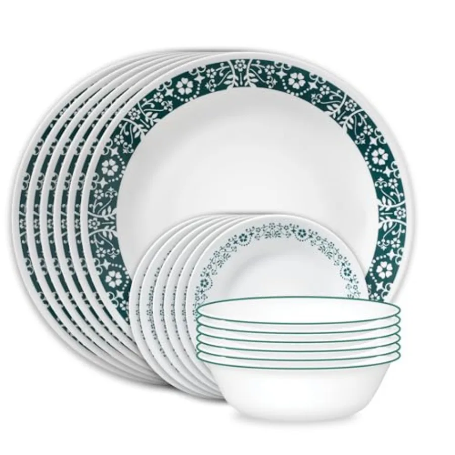 

Vitrelle 18 Pcs Glass Dinnerware Sets Service for 6 Triple Layer Chip and Crack Resistant Glass Plate and Bowl Sets