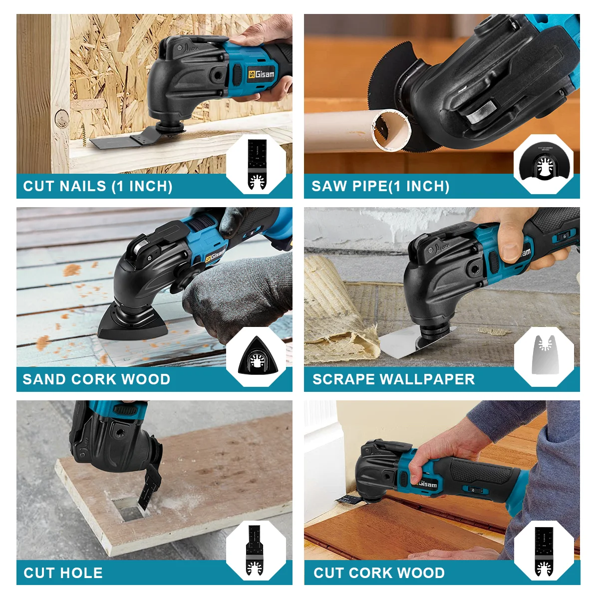 Gisam 20000OPM Brushless Oscillating Multi Tools Function Tool 6Gears Electric Saw Trimmer Shovel for Makita 18V Battery Pin