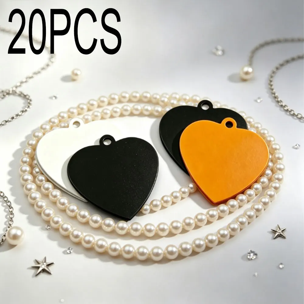 Lot de 20 étiquettes en aluminium en forme de cœur pour animaux de compagnie, plaques d'identification DIY pour chats et chiens, accessoires vierges personnalisables