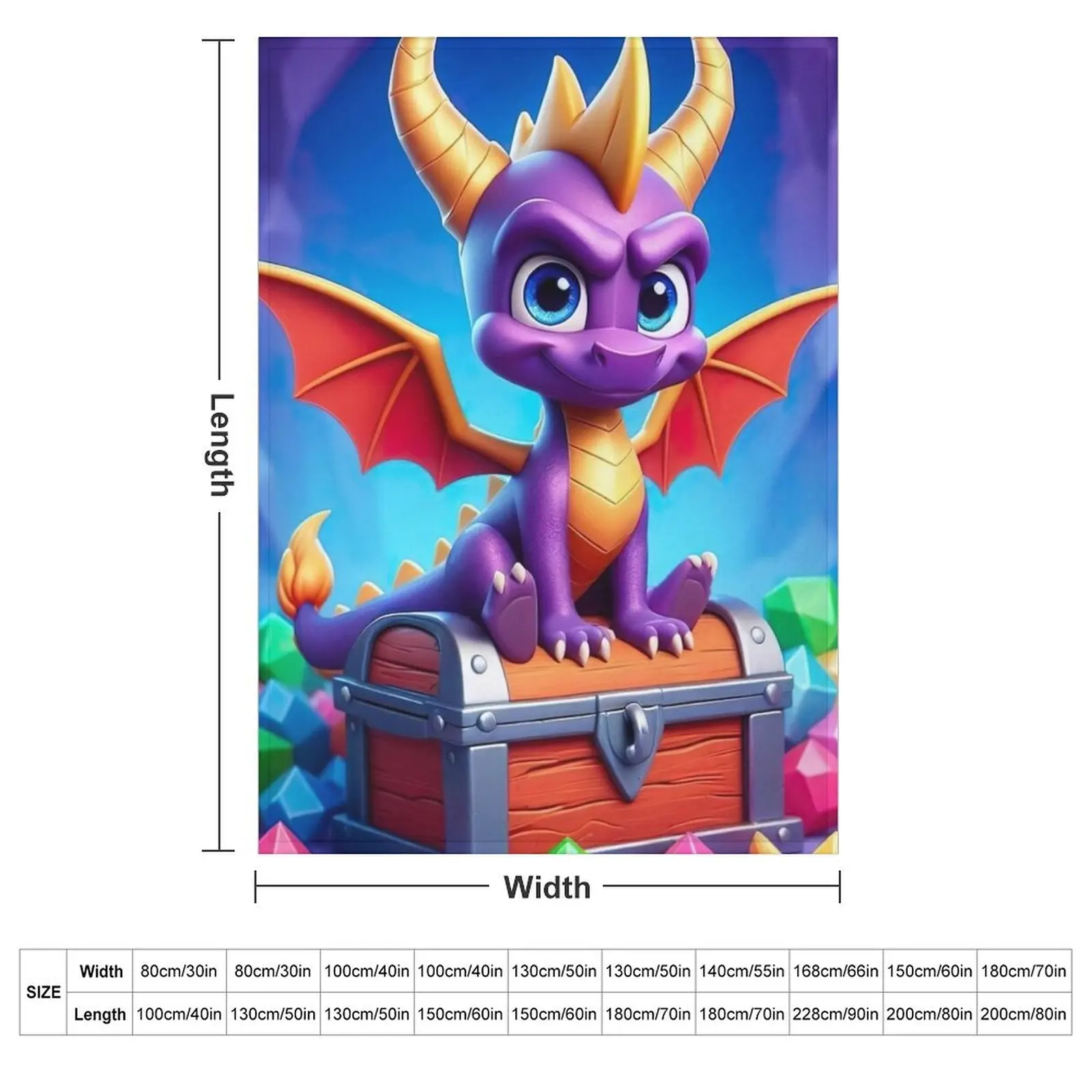 Chibi Spyro's Hoard - Adorable Guardian of Gemstone Treasure Throw Blanket Hairy Weighted For Baby Blankets